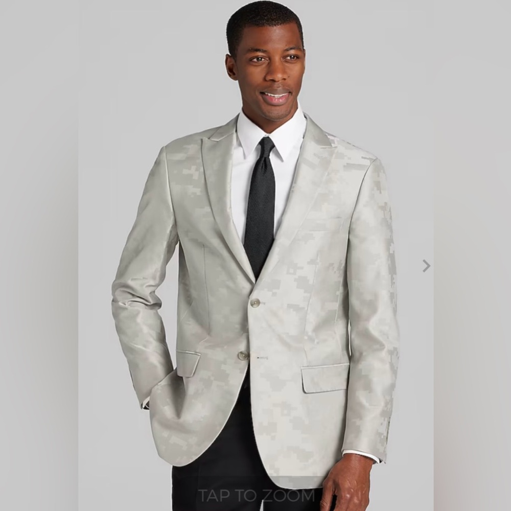 Jos. A. Bank Tailored Fit Gray Digital Camo Dinner Jacket,Size 44L,